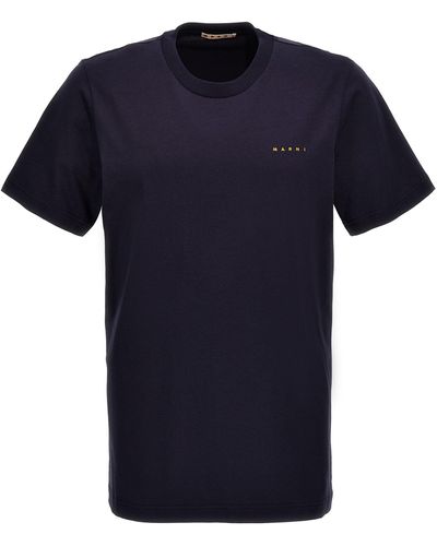 Marni Logo Embroidery T Shirt Blu