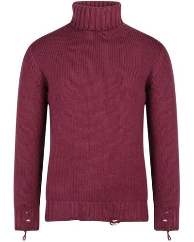 PT Torino Virgin Wool Sweater With Destroyed Effect - Red