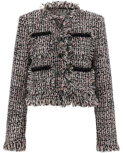 Self-Portrait Fringed Boucle Blazer And Suits - Grey
