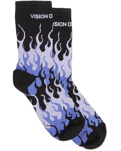 Vision Of Super Socks With Flames And Logo - Blue