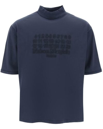 Maison Margiela T Shirt Con Logo Numerico - Blue