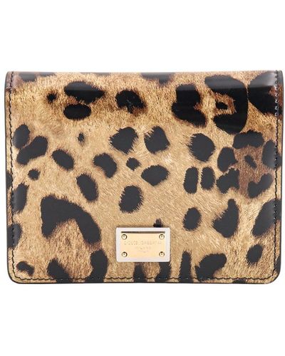 Dolce & Gabbana Shiny Leather Wallet With Animalier Print And Logo Patch - Metallic