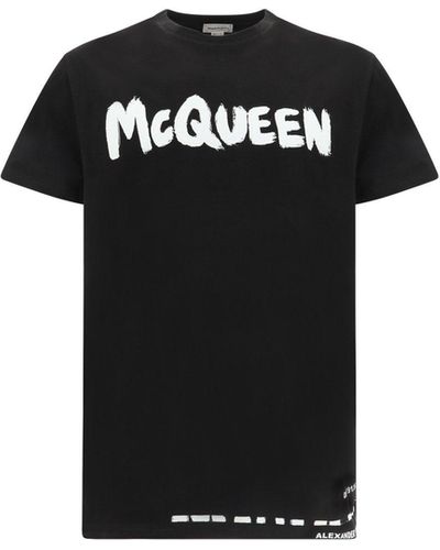 Alexander McQueen Cotton T-shirt With Mcqueen Graffiti Print - Black
