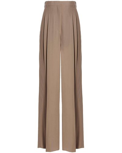 Rochas Trousers With Front Pleats - Natural