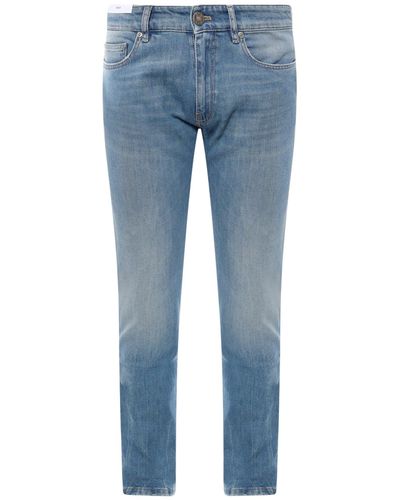 PT Torino Stretch Cotton Jeans With Back Logo Patch - Blue