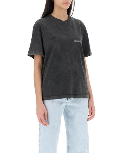 Alessandra Rich T Shirt Oversize Con Stampa E Cristalli - Nero