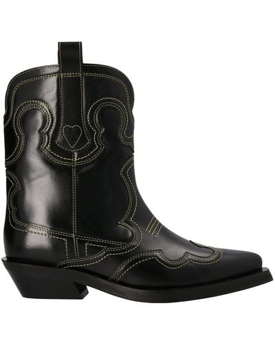 Ganni Low Shaft Western Boots - Black