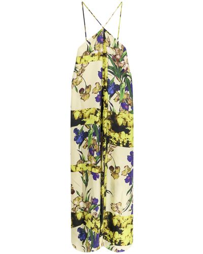 Erika Cavallini Semi Couture Silk Dress With Floral Print - Metallic