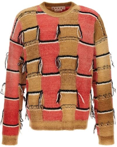 Marni Fringed Multicolor Sweater Maglioni Multicolor - Rosso