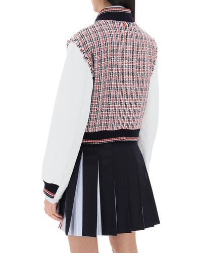 Thom Browne Tweed Bomber Jacket With Leather Sleeves - Multicolour