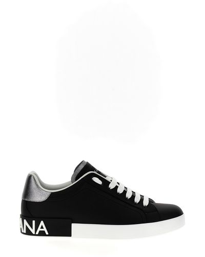 Dolce & Gabbana Sneakers in pelle portofino con inserto a contrasto - Nero