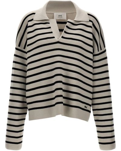 Ami Paris Striped Polo Sweater Maglioni Bianco/Nero