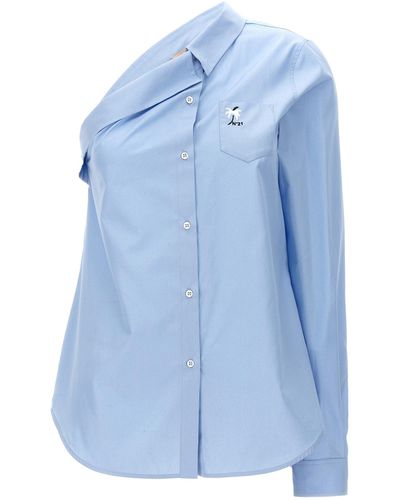 N°21 One-Shoulder Shirt With Logo Embroidery Camicie Celeste - Blu