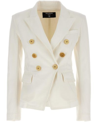 Balmain Double-breasted Denim Blazer Blazer And Suits - White