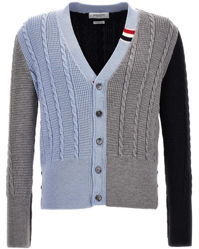 Thom Browne Funmix Cable Sweater, Cardigans - Blue
