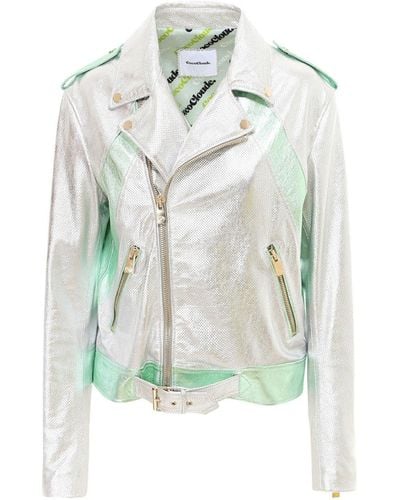 Coco Cloude Metallised Leather Jacket - White