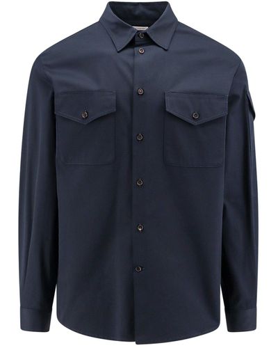 Alexander McQueen Cotton Shirt With Logo Detail - Blue