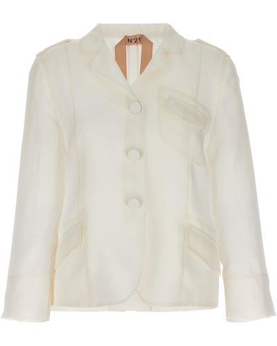 N°21 Single-Breasted Silk Blazer Blazer And Suits Bianco