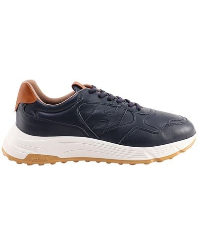 Hogan Leather Trainers With Stitched Logo - Blue