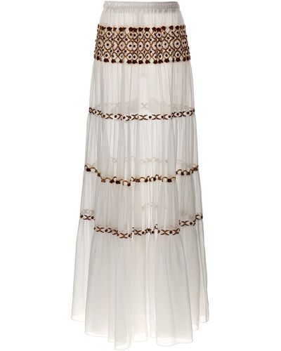 Ermanno Scervino Long Embroidery Skirt Skirts - Natural