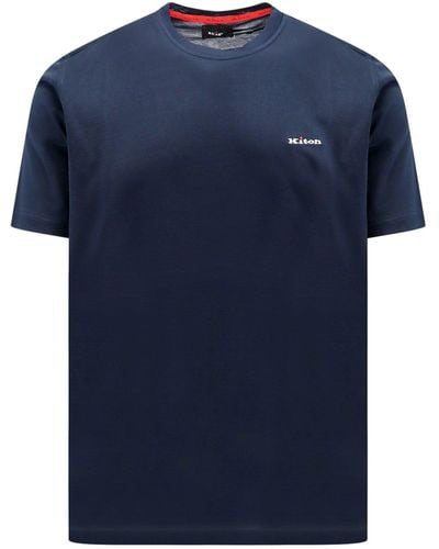 Kiton T-shirt in cotone con logo ricamato - Blu