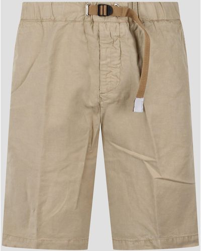 White Sand Linen Cotton Blend Shorts - Natural