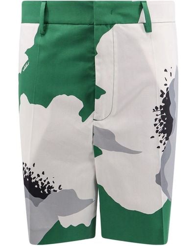 Valentino Garavani Cotton Bermuda Shorts With Flower Portrait Print - Green