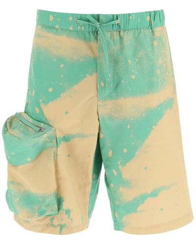 OAMC Smudge Oversized Shorts With Maxi Pockets - Green