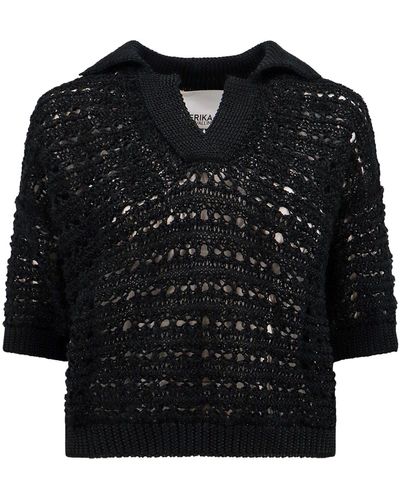 Erika Cavallini Semi Couture Perforated Polo Shirt - Black