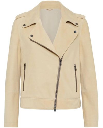 Brunello Cucinelli Cropped Jacket With Insert Design - Natural