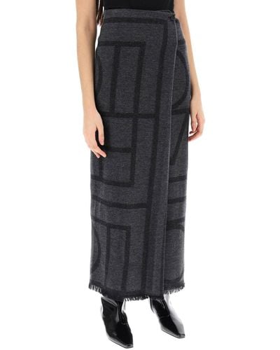 Totême Monogram Wool Maxi Sarong Skirt - Black