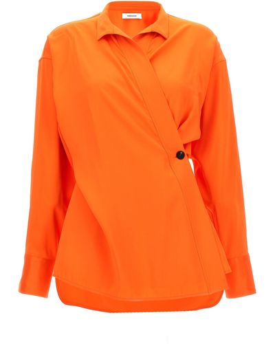 Ferragamo Satin Asymmetric Shirt Shirt, Blouse - Orange