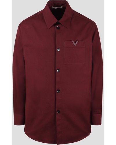 Valentino Garavani Rubberised V Detail Stretch Cotton Canvas Shirt Jacket - Red