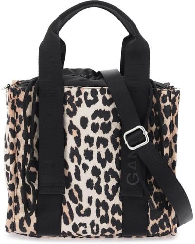GANNI + NET SUSTAIN Shopper XXL embroidered leopard-print recycled-cotton  canvas tote