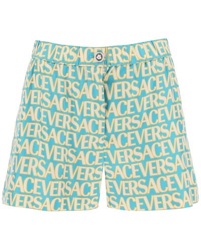 Versace Shorts In Seta Stampa Monogram - Verde