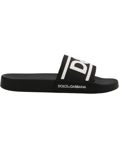 Dolce & Gabbana Technical Logo Embossed Slides - Black