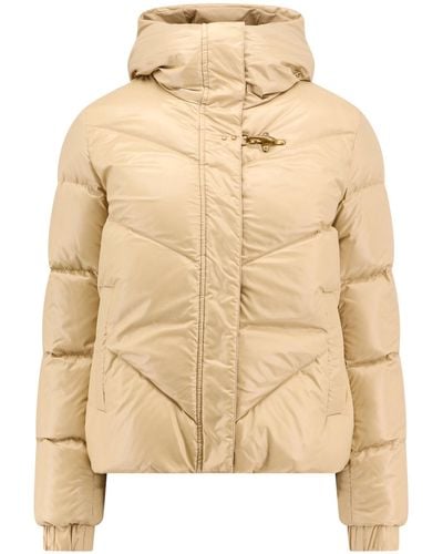 Fay Padded And Quilted Jacket With Metal Hook - Natural