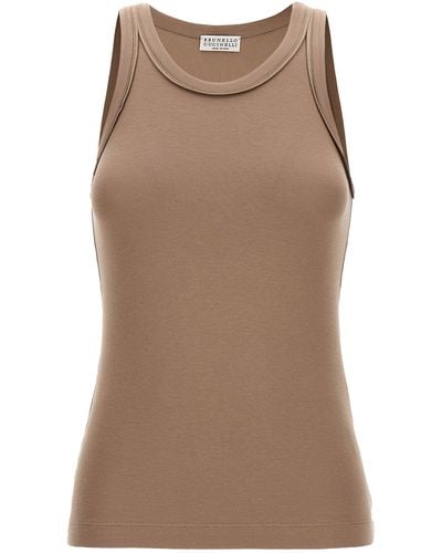 Brunello Cucinelli Ribbed Top Tops - Brown