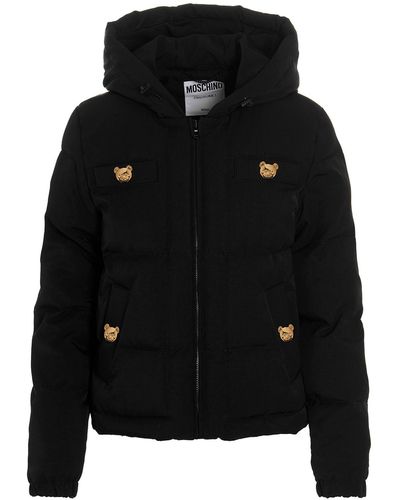 Moschino 'teddy Bear' Hooded Puffer Jacket - Black