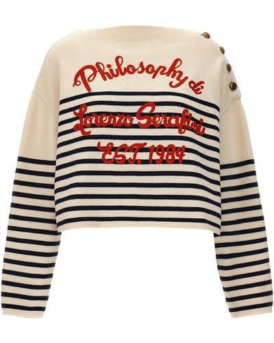Philosophy Logo Embroidery Striped Sweater Sweater, Cardigans - White