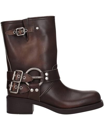 Miu Miu Ankle Boots Leather Brown Dark Brown