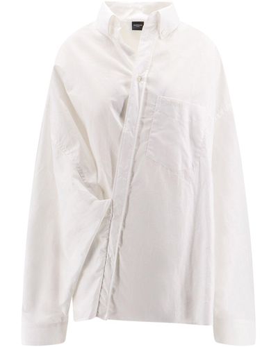 Balenciaga Camicia Wrap in cotone con logo ricamato - Bianco