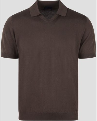 Drumohr Buttonless Cotton Polo Shirt - Brown