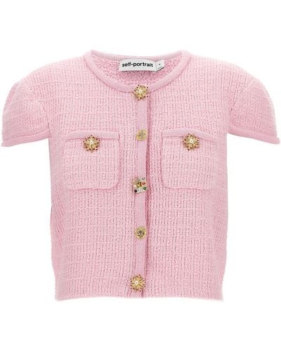 Self-Portrait Jewel Button Knit Tops - Pink