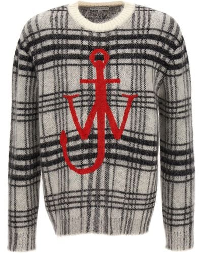 JW Anderson Logo Embroidery Check Sweater Maglioni Bianco/Nero - Grigio