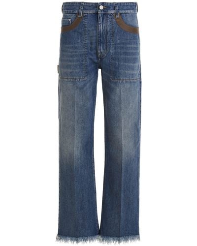 Fendi Leather Detail Jeans - Blue