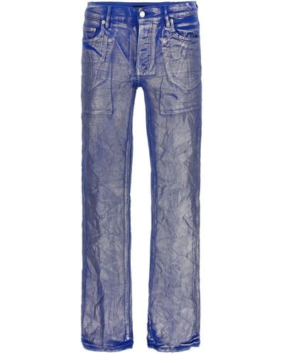 Purple Silver Foil Flare Jeans - Blue