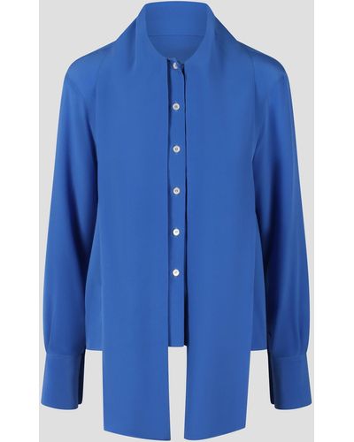 Stella McCartney Silk crepe de chine pussybow shirt - Blu