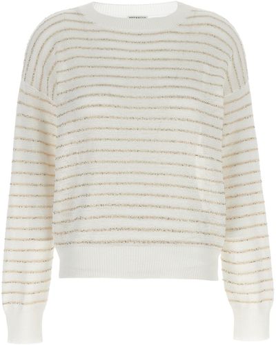 Brunello Cucinelli Sequin Stripes Sweater Maglioni Bianco