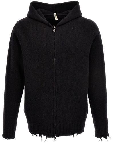 Giorgio Brato Destroyed Details Hooded Cardigan Sweater - Black